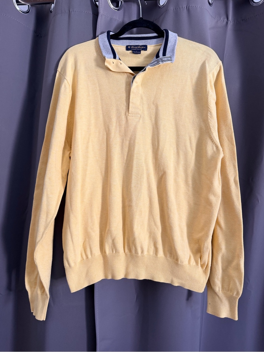 Brooks Brothers Yellow Long-Sleeve Polo Sweater with Striped Collar